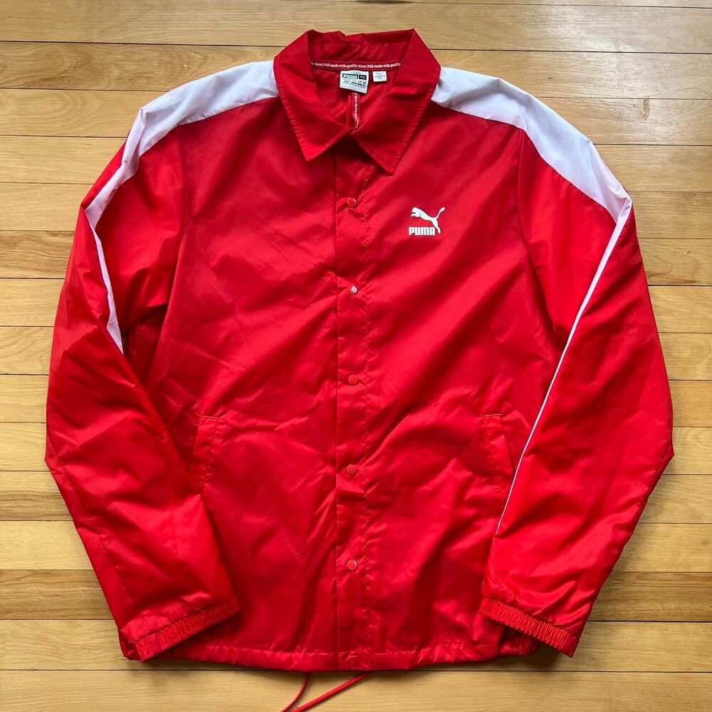 Puma Archive Coach Jacket Mens Size Medium Sportswear Red White Casual